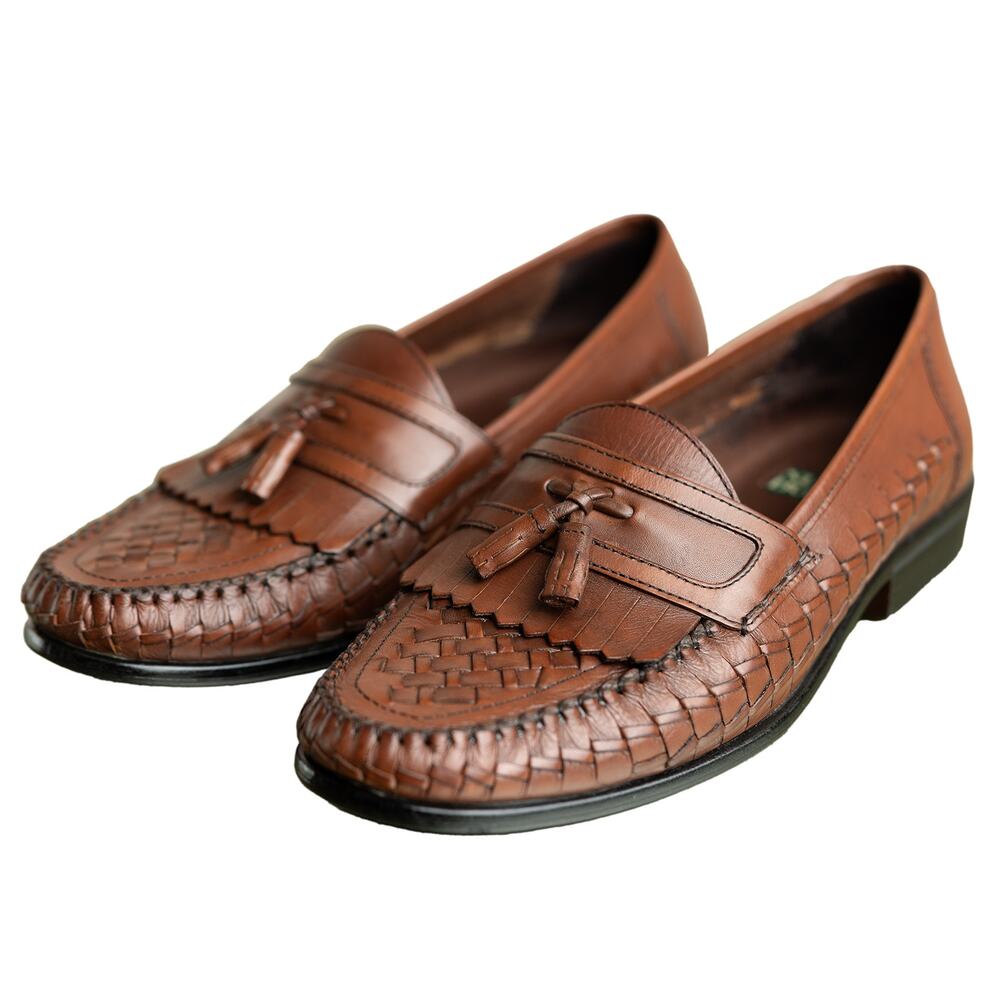 Nunn Bush Strafford Woven Loafers Men’s Sz 10 M Brown Leather Kiltie Dress Shoes